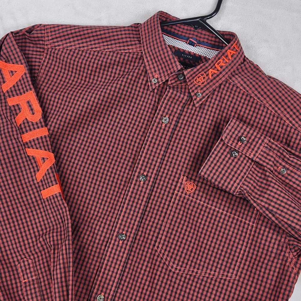 Ariat Pro Series Shirt Mens Large Red Plaid Richie Fitted Western Button Up